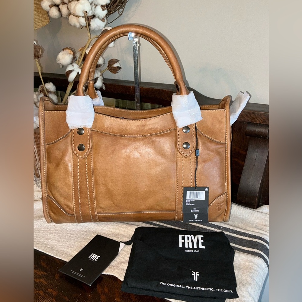 NWT Frye Melissa Leather Beige Brown Satchel Crossbody Handbag Bag Retail $388 - Picture 3 of 16